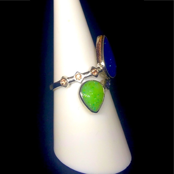 Lime Green & Blue Opal W/ Beautiful Lil Diamond Wrap-A-Ring - Picture 3 of 4